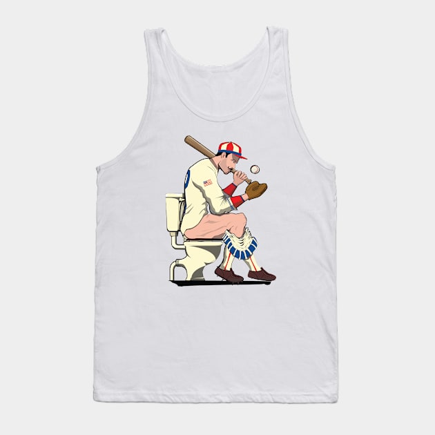 American Baseball Player on the Toilet Tank Top by InTheWashroom